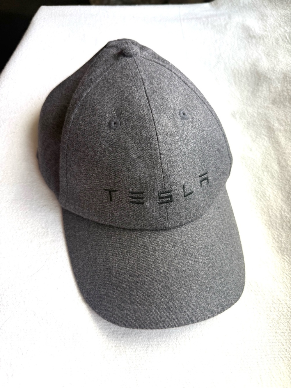 Tesla Gray Curved-Brim Baseball Hat with Embroidered Logo
